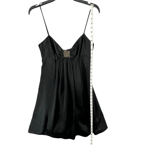 ABS Y2K Babydoll Dress 4 Black Satin Mini Rhinestone Dark Fairy Retro Vintage - Picture 9 of 14